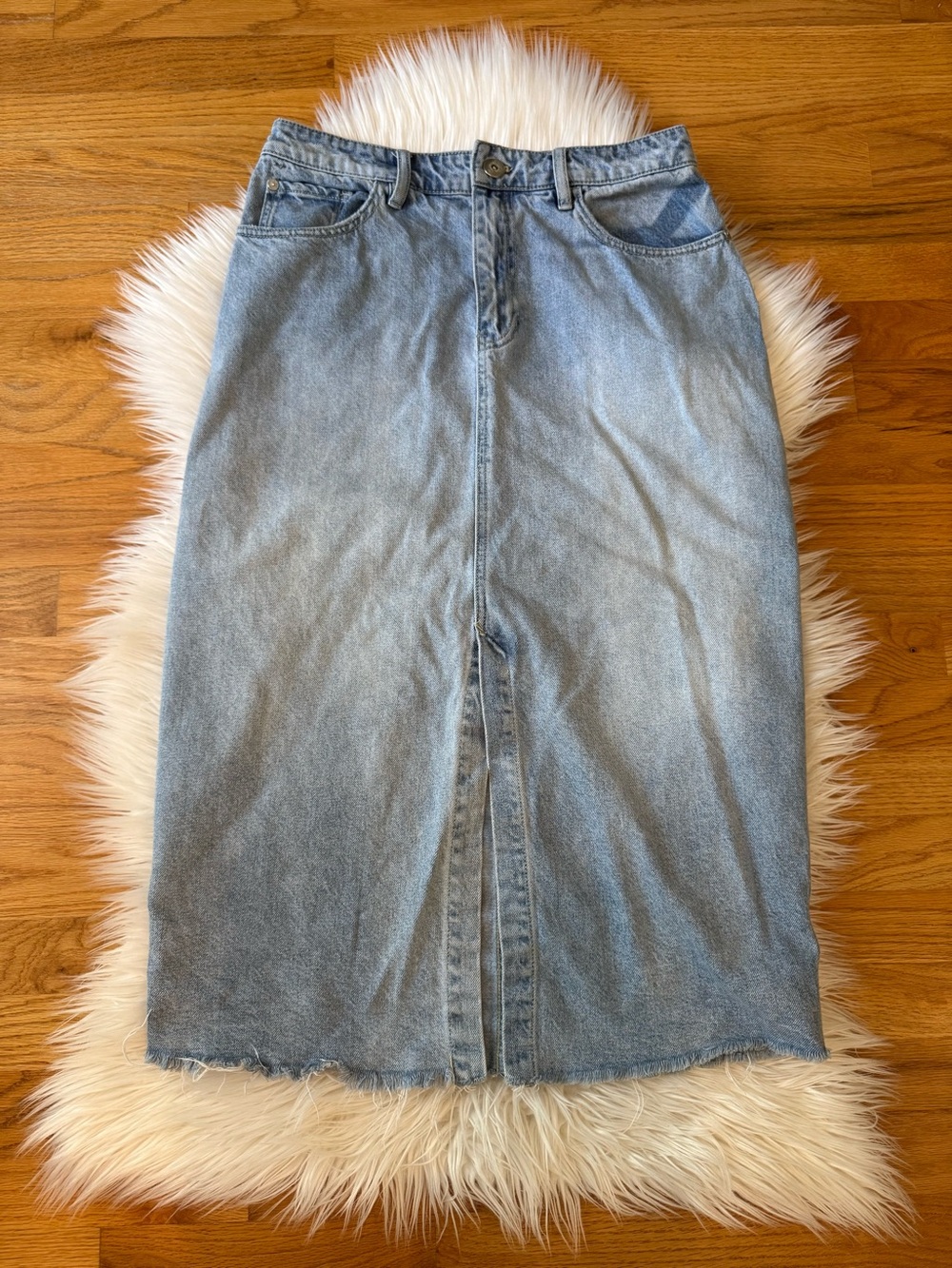 Classic Light Blue Denim Midi Skirt